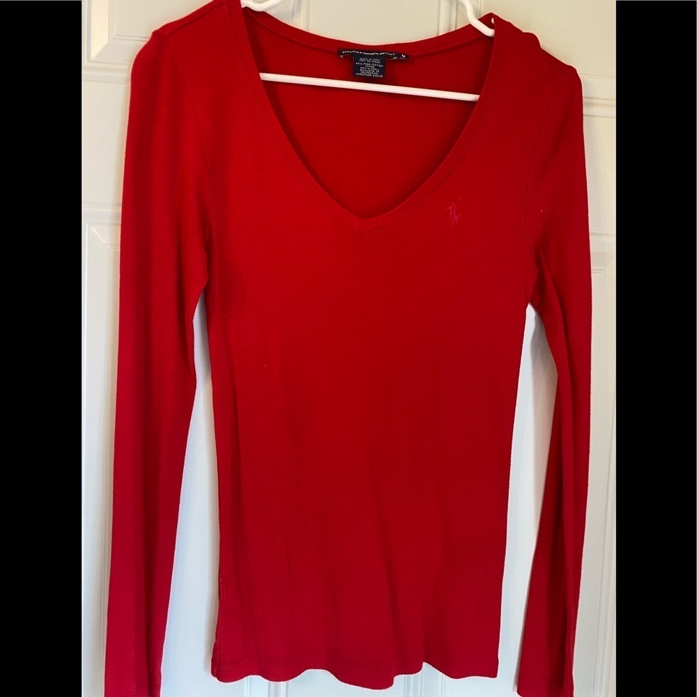 Ralph Lauren Sport Red V-Neck Long Sleeve Knit Top Never Worn